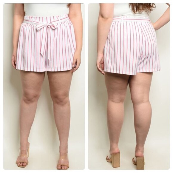 FAVLUX Pants - Plus Size Pink Pinstriped Shorts▪︎2x